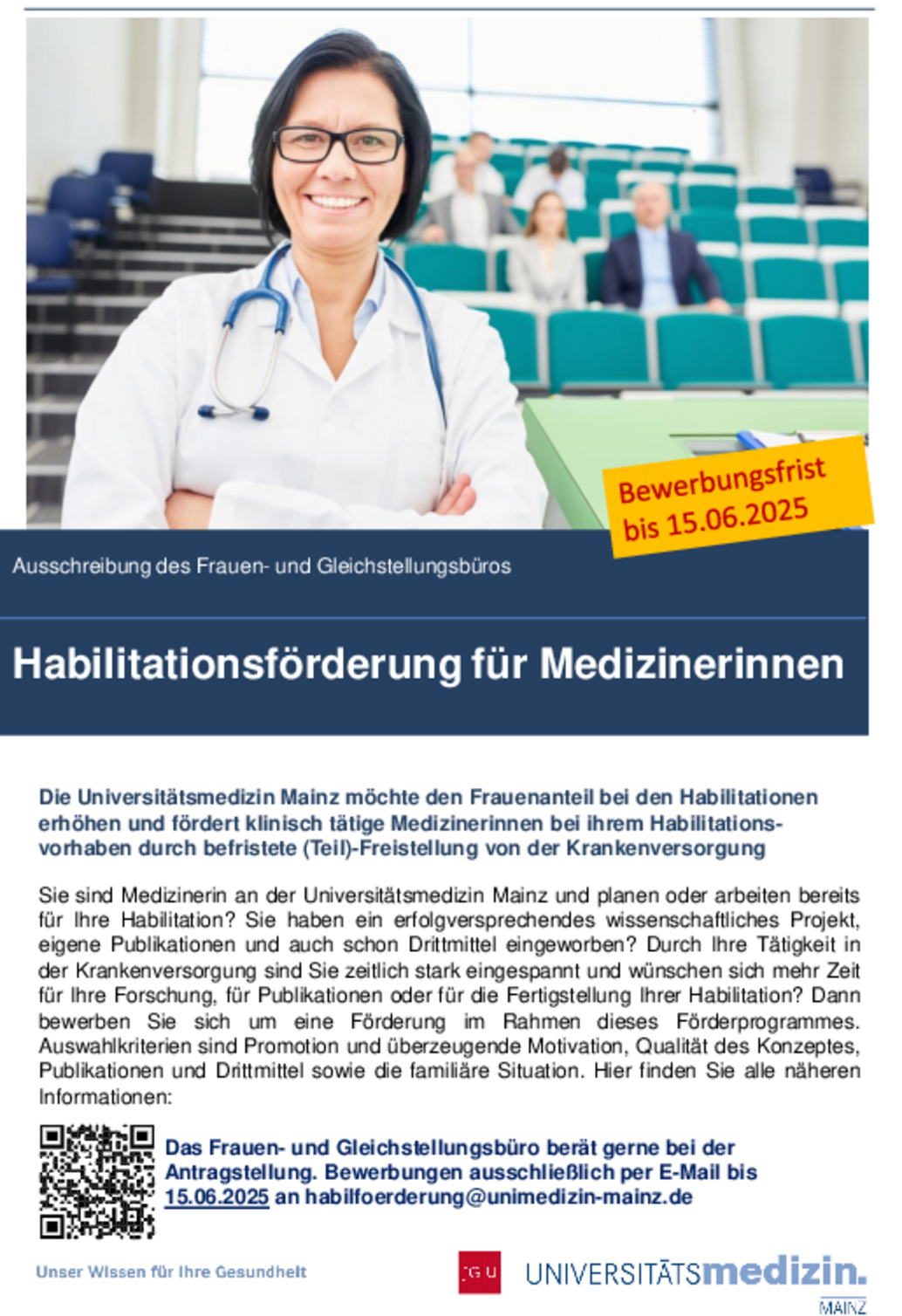 Habilitationsförderung für Medizinerinnen