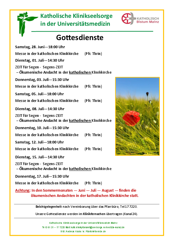 Aktuelle Gottesdienste in St.Rochus