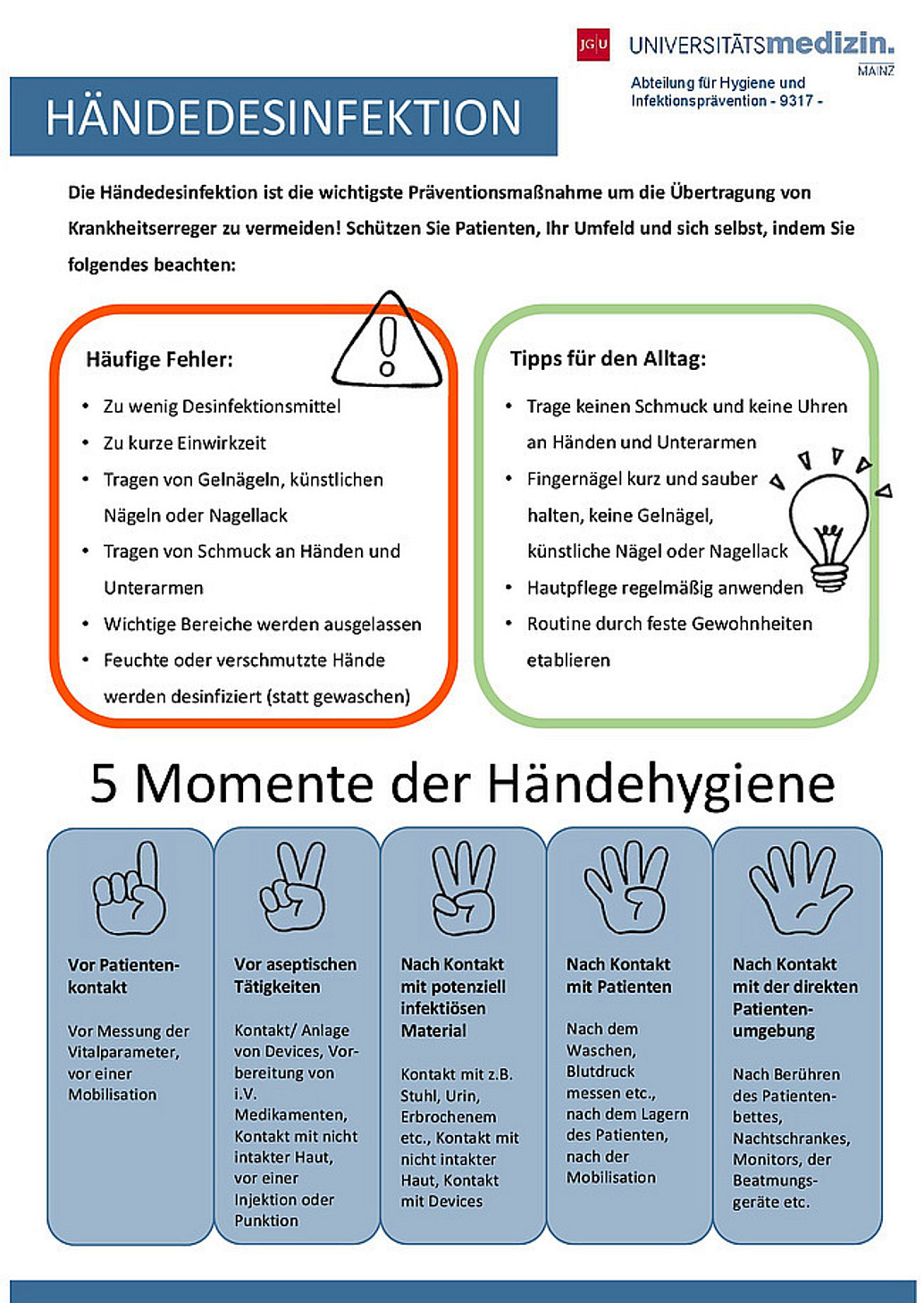 Infomaterial Händehygiene