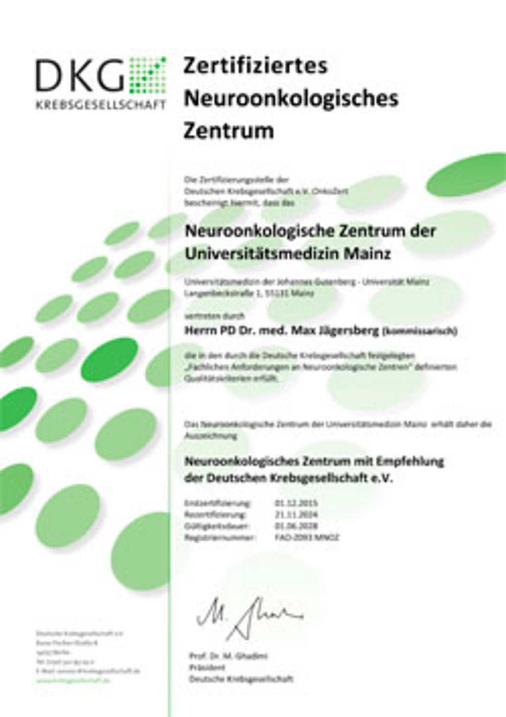 Zertifikat Neuroonkologisches Zentrum