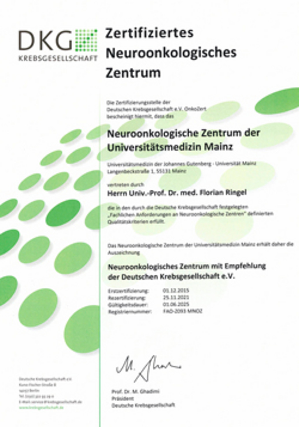Zertifikat Neuroonkologisches Zentrum