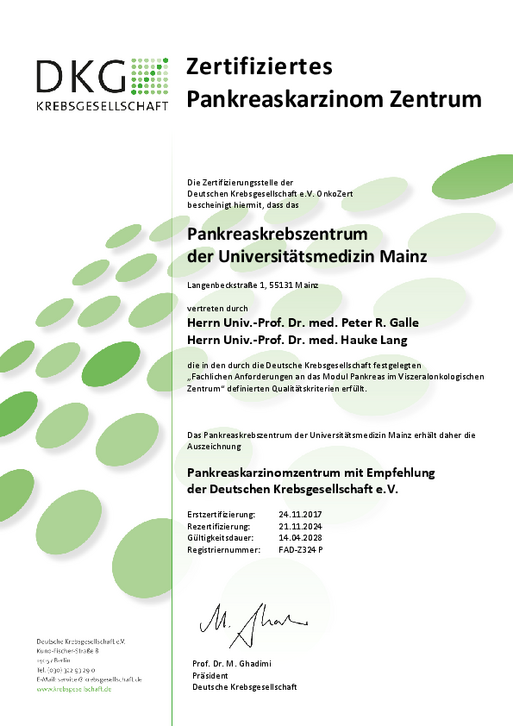 Zertifikat Pankreaszentrum bis 2028