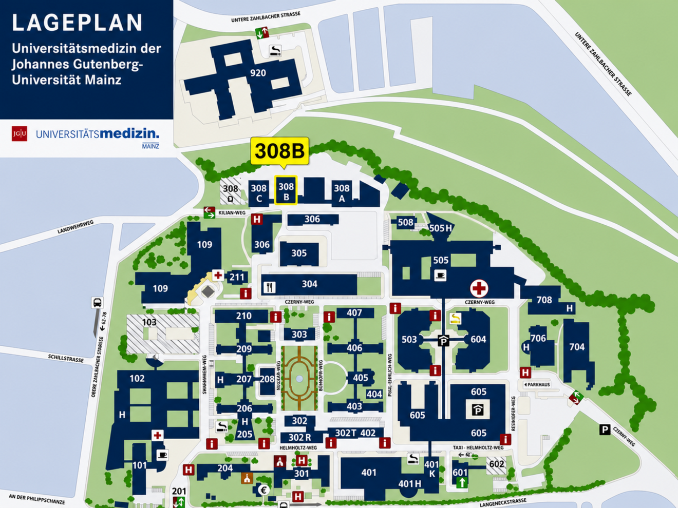 Lageplan-Ausschnitt mit Geb. 308b