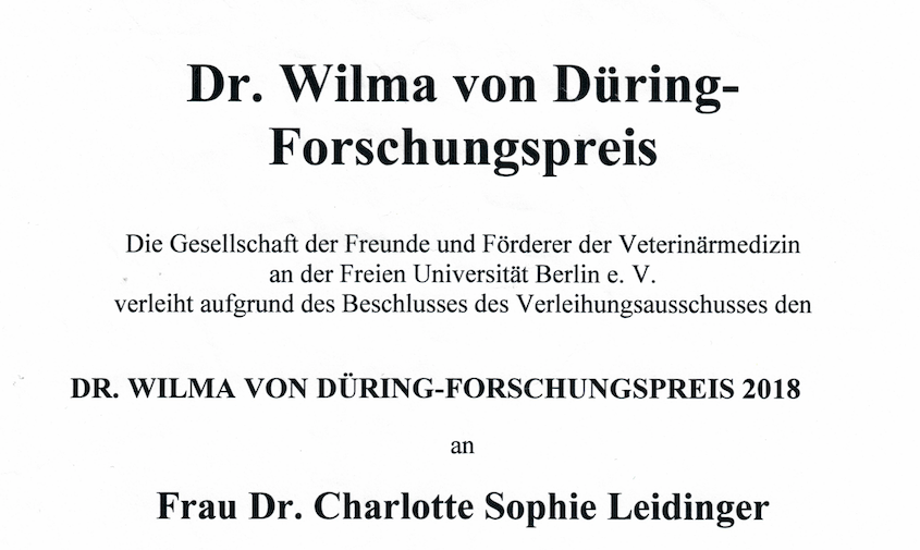 Auszeichnung der Promotionsarbeit von Frau Dr. Charlotte Seibert (geb. Leidinger) mit dem Dr. Wilma von Düring-Forschungspreis 2018